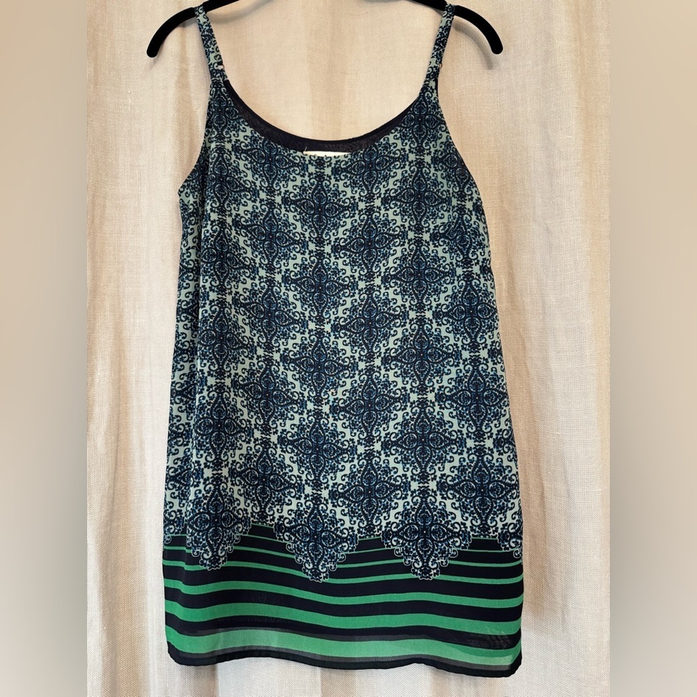 Cabi Tiki Camisole Style 107 XS Blue Green Medallion Striped Tank Top